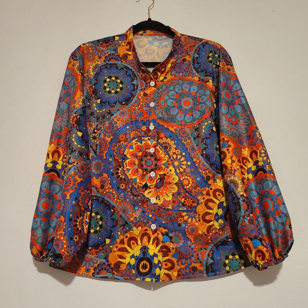 Women's Floral Flower Paisley Boho Button Down Shirt Top Size Medium M